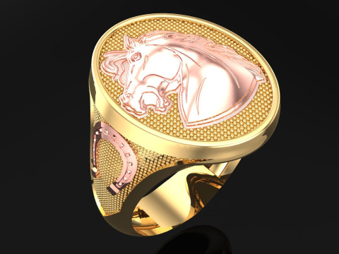 Horse ring - Mens horse ring - Mens ring - N1120 3D Print Model