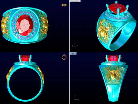 Spider ring - Mens spider ring - Mens ring - N843 3D Print Model