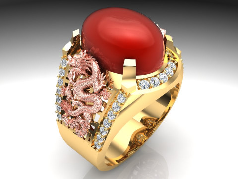 Dragon ring - Mens oval stone ring - Mens ring - N141 Model do druku 3D