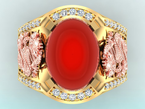Dragon ring - Mens oval stone ring - Mens ring - N141 Model do druku 3D