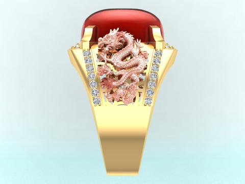 Dragon ring - Mens oval stone ring - Mens ring - N141 Model do druku 3D