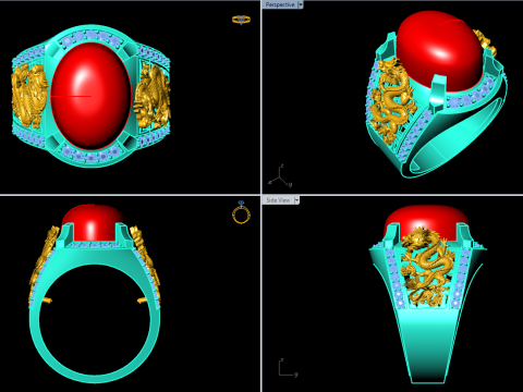 Dragon ring - Mens oval stone ring - Mens ring - N141 Model do druku 3D