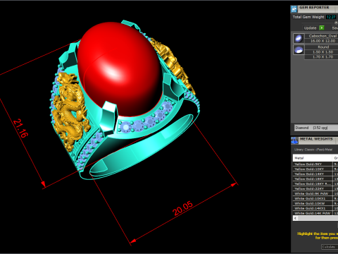 Dragon ring - Mens oval stone ring - Mens ring - N141 Model do druku 3D