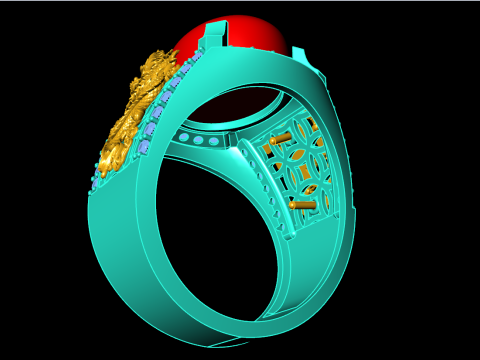 Dragon ring - Mens oval stone ring - Mens ring - N141 Model do druku 3D
