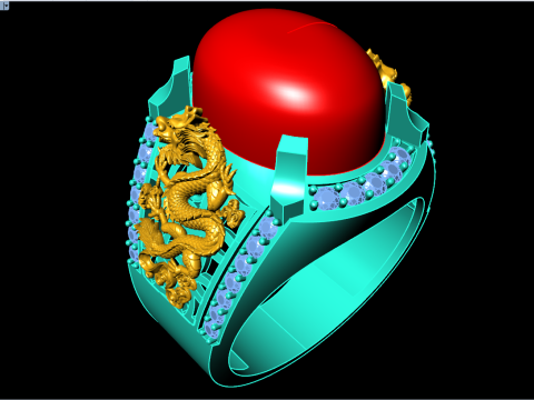 Dragon ring - Mens oval stone ring - Mens ring - N141 Model do druku 3D