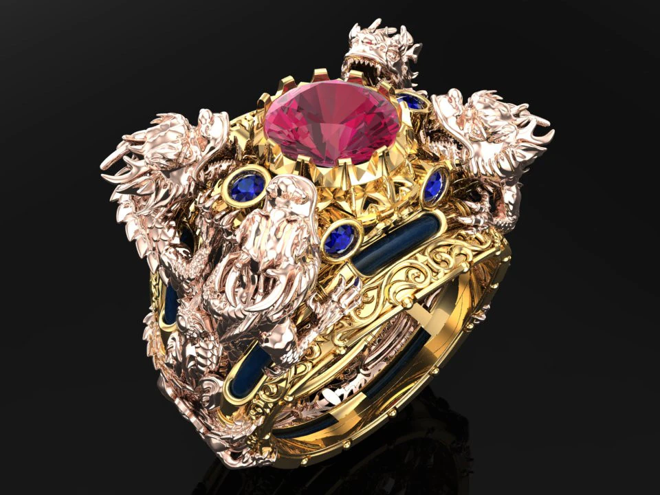 Four Dragon Ring - Dragon Ring - Mens Ring - N323 3D Print Model .c4d .max .obj .3ds .fbx .stl .blend 