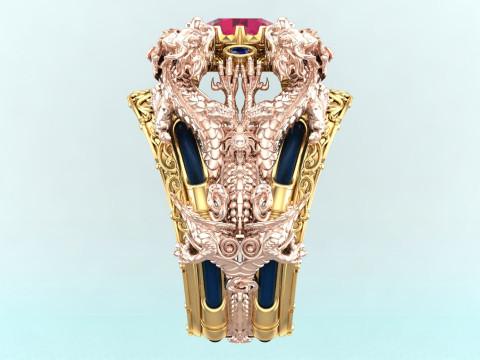 Four Dragon Ring - Dragon Ring - Mens Ring - N323 3Dプリントモデル