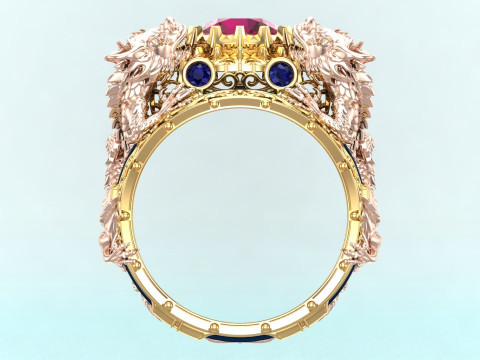 Four Dragon Ring - Dragon Ring - Mens Ring - N323 3Dプリントモデル