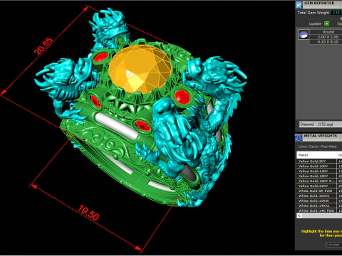 Four Dragon Ring - Dragon Ring - Mens Ring - N323 3D Print Model