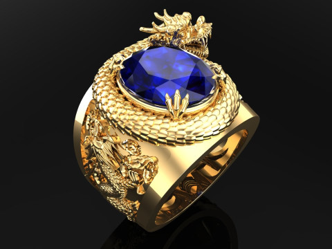 Dragon Ring - Mens Oval Stone Ring - Mens Ring - N334 3D printmodel
