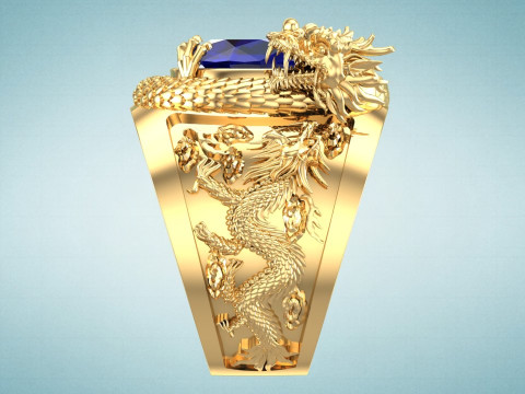 Dragon Ring - Mens Oval Stone Ring - Mens Ring - N334 3D 打印模型