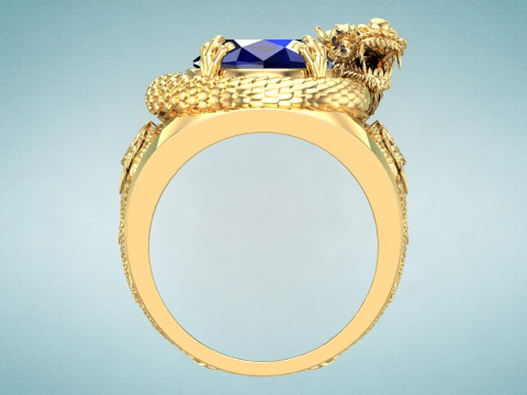 Dragon Ring - Mens Oval Stone Ring - Mens Ring - N334 3D 打印模型