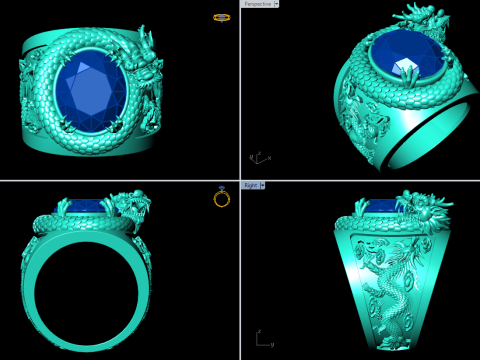 Dragon Ring - Mens Oval Stone Ring - Mens Ring - N334 3D 打印模型