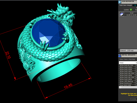 Dragon Ring - Mens Oval Stone Ring - Mens Ring - N334 3D 打印模型