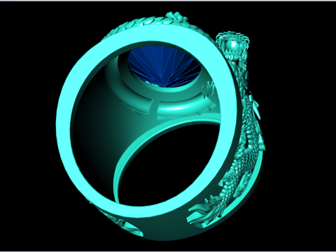 Dragon Ring - Mens Oval Stone Ring - Mens Ring - N334 3D 打印模型