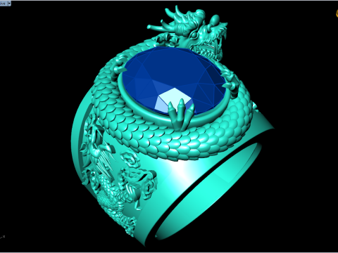 Dragon Ring - Mens Oval Stone Ring - Mens Ring - N334 3D 打印模型