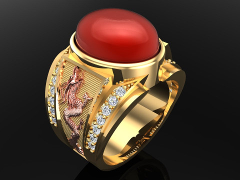 Dragon Ring - Mens Oval Stone Ring - Mens Ring - N353 3D Druckmodell