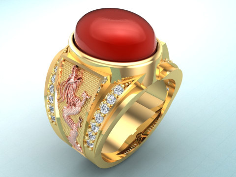 Dragon Ring - Mens Oval Stone Ring - Mens Ring - N353 3Dプリントモデル