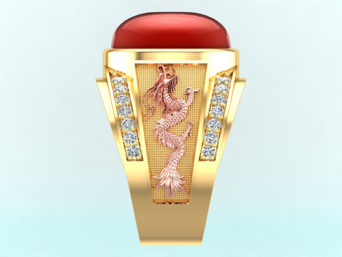 Dragon Ring - Mens Oval Stone Ring - Mens Ring - N353 3Dプリントモデル