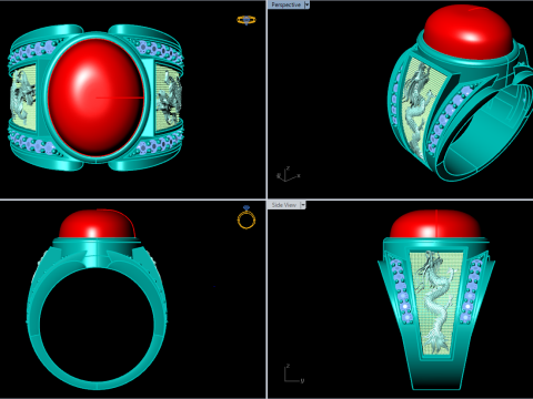 Dragon Ring - Mens Oval Stone Ring - Mens Ring - N353 3Dプリントモデル