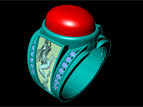 Dragon Ring - Mens Oval Stone Ring - Mens Ring - N353 3Dプリントモデル