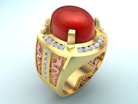 Pierścionek ze smokiem - Pierścionek z czterema smokami - Męski owalny kamienny pierścionek - N418 Model do druku 3D