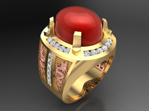Dragon ring - Four dragons ring - Mens oval stone ring - N418 3Dプリントモデル