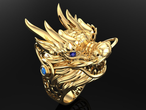 Dragon Ring - Dragon Head Ring - Mens Ring - N442 3D Print Model