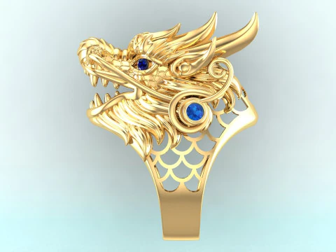 Dragon Ring - Dragon Head Ring - Mens Ring - N442 3D Print Model