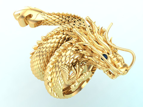 Dragon Ring - Mens Dragon Ring - Mens Ring - N627 3D Принт Модель