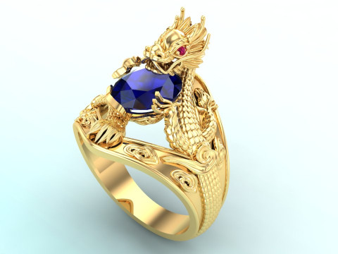 Dragon Ring - Mens Oval Stone Ring - Mens Ring - N637 3D प्रिंट मॉडल