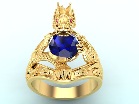 Dragon Ring - Mens Oval Stone Ring - Mens Ring - N637 3D Print Model