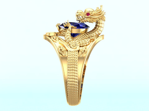 Dragon Ring - Mens Oval Stone Ring - Mens Ring - N637 3D Print Model