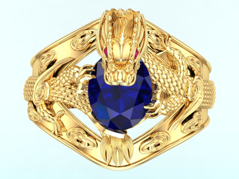Dragon Ring - Mens Oval Stone Ring - Mens Ring - N637 3D Print Model