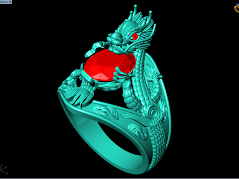Dragon Ring - Mens Oval Stone Ring - Mens Ring - N637 3D Print Model