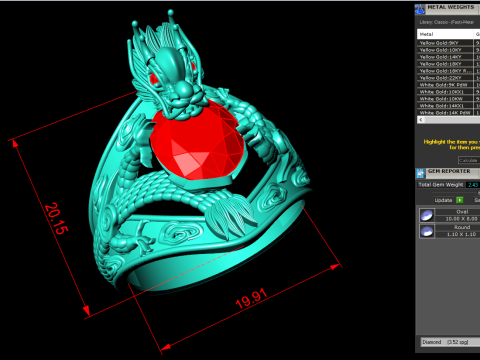 Dragon Ring - Mens Oval Stone Ring - Mens Ring - N637 3D Print Model
