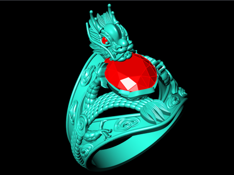 Dragon Ring - Mens Oval Stone Ring - Mens Ring - N637 3D Print Model