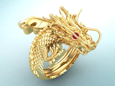 Dragon Ring - Mens Dragon Ring - Mens Ring - N658 3D Baskı Modeli