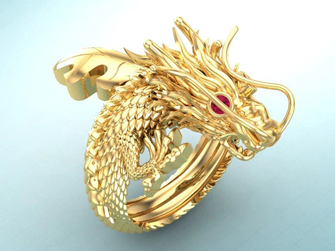 Dragon Ring - Mens Dragon Ring - Mens Ring - N658 3D Print Model