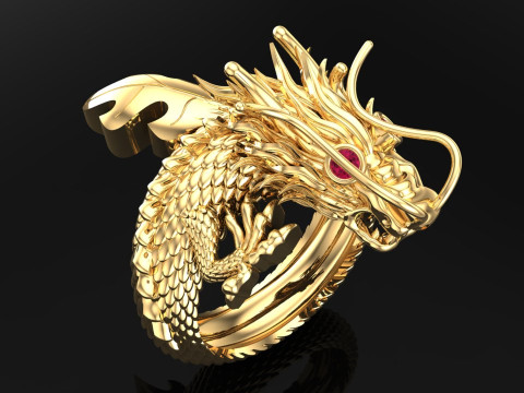 Dragon Ring - Mens Dragon Ring - Mens Ring - N658 Modèles 3D en vedette