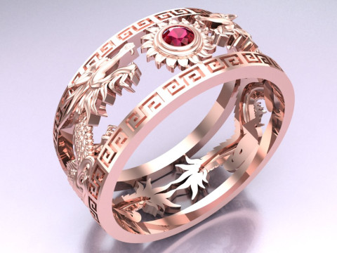 Double Dragon Ring - Mens Rings - N708B - Size 18 dot 5 mm 3D Print Model