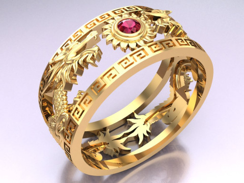 Double Dragon Ring - Mens Rings - N708B - Size 18 dot 5 mm 3D Print Model