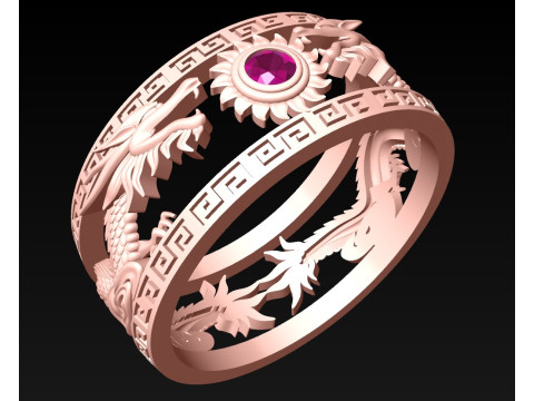 Double Dragon Ring - Mens Rings - N708B - Size 18 dot 5 mm 3D Print Model