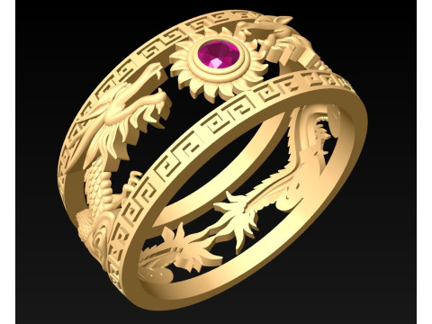 Double Dragon Ring - Mens Rings - N708B - Size 18 dot 5 mm 3D Print Model
