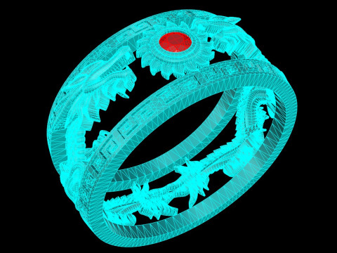 Double Dragon Ring - Mens Rings - N708B - Size 18 dot 5 mm 3D Print Model