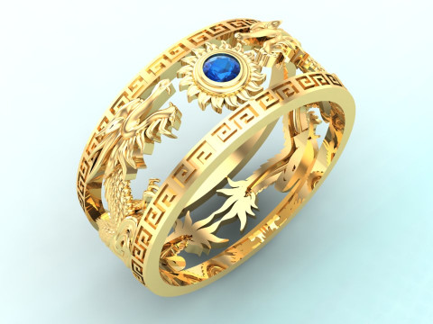 Twin Dragon Ring - Dragon Ring - Mens Ring - N708A 3D 프린트 모델
