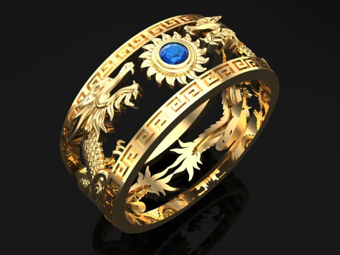 Twin Dragon Ring - Dragon Ring - Mens Ring - N708A 3D Print Model