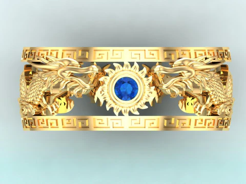 Twin Dragon Ring - Dragon Ring - Mens Ring - N708A 3D Print Model