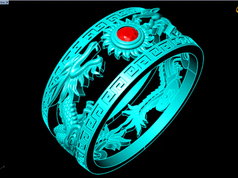 Twin Dragon Ring - Dragon Ring - Mens Ring - N708A 3D Print Model