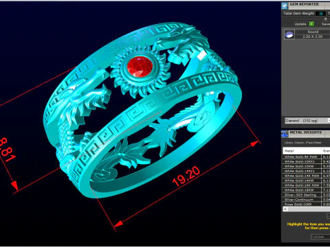 Twin Dragon Ring - Dragon Ring - Mens Ring - N708A 3D Print Model